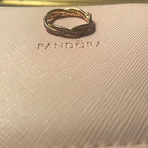Authentic Pandora “Sparkling Twisted Lines” Rose Gold Ring